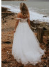 Off Shoulder Ivory Glitter Lace Tulle Flowing Wedding Dress